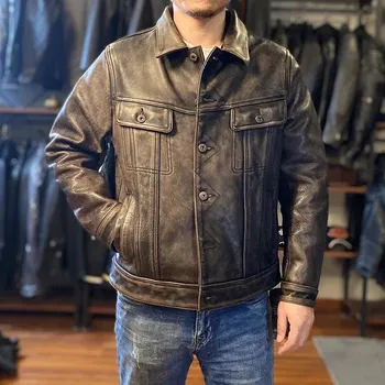 Moto bunda Leather Fashion Těžká bunda z pravé hovězí kůže v džínovém střihu Barva: Tmavě Šedá, Velikost: L