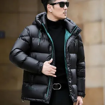 Moto bunda Leather Fashion Pánská péřová bunda s kapucí a prošívaným designem Barva: Černá, Velikost: M