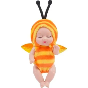 Panenka Mini panenka 11 cm se zavřenými oči v oblečku včelky z měkkého plyše Roztomilá dekorace Realistický dárek pro děti i sběratele