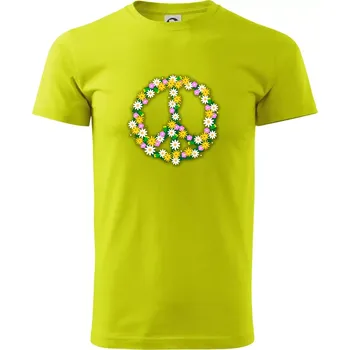 Pánské tričko Peace symbol kopretiny - Klasické pánské triko vyšší gramáže - 3XL ( Limetková )