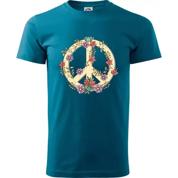 Peace symbol pískový - Klasické pánské triko vyšší gramáže - S ( Petrolejová )