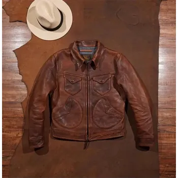 Moto bunda Leather Fashion Silná bunda z hovězí kůže v klasickém stylu Barva: Světle Hnědá, Velikost: S