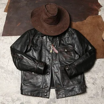 Moto bunda Leather Fashion Pánská kožená bunda z čajově činěné koňské kůže ve vintage stylu Barva: Černá, Velikost: L
