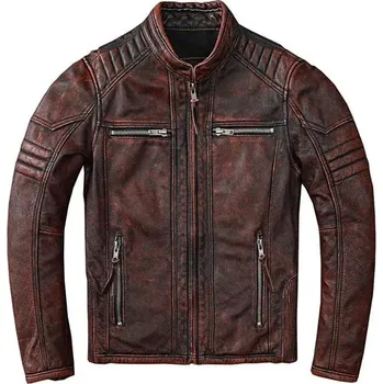 Moto bunda Leather Fashion Pánská motorkářská bunda z pravé hovězí kůže ve vintage stylu Velikost: M, Barva (Varianta): Vintage Red Brown