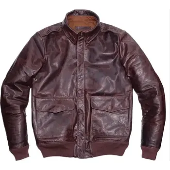 Moto bunda Leather Fashion Letecká bunda A2 z koňské kůže v klasickém střihu Barva: Hnědá, Velikost: L