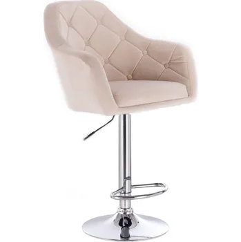 Barová židle LuxuryForm DESIGN Barová židle ANDORA VELUR na stříbrném talíři - krémová