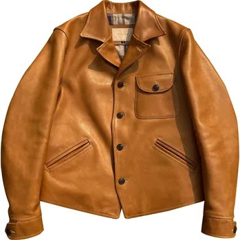 Moto bunda Leather Fashion Pánská vintage bunda z hovězí kůže v jezdeckém stylu Barva: Žlutá, Velikost: 3XL