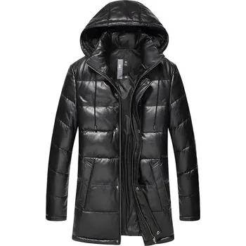 Hodinky Leather Fashion Zimní dlouhý kabát z jehněčí kůže s péřovou výplní a kapucí Barva: Černá, Velikost: 2XL