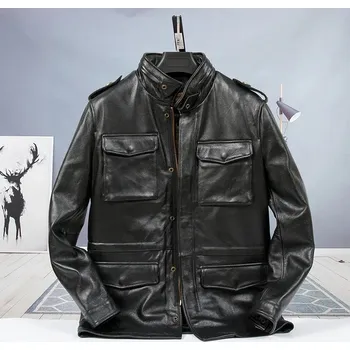 Moto bunda Leather Fashion Dlouhá kožená safari bunda z hovězí kůže v loveckém stylu Barva: Černá, Velikost: 5XL