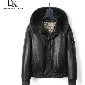 Moto bunda Leather Fashion Zimní bunda z jehněčí kůže s péřovou výplní pro muže Barva: Černá, Velikost: L