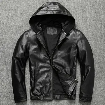 Moto bunda Leather Fashion Krátká kožená bunda s kapucí z pravé kůže Barva: Černá, Velikost: L