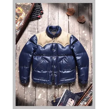 Moto bunda Leather Fashion Zimní kožená bunda s péřovou výplní a luxusním provedením Barva: Modrá, Velikost: L