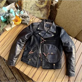 Moto bunda Leather Fashion Klasická jezdecká bunda z pravé kůže v retro designu Barva: Černá, Velikost: S
