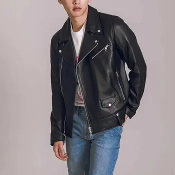 Moto bunda Leather Fashion Luxusní korejská bunda z měkké jehněčí kůže Barva: Černá, Velikost: L