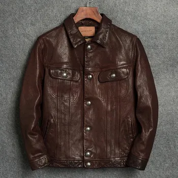 Moto bunda Leather Fashion Vintage bunda z pravé kůže Barva: Hnědá, Velikost: M