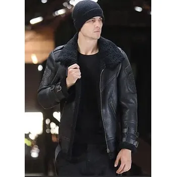 Hodinky Leather Fashion Zimní kabát z jehněčí kůže s hustým vlněným kožichem Barva: Černá, Velikost: M