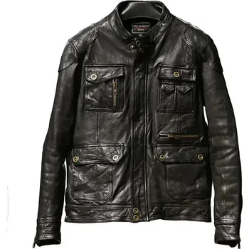 Moto bunda Leather Fashion Korejský kabát z jehněčí kůže v loveckém stylu Barva: Černá, Velikost: L