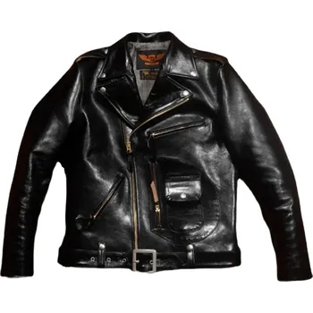 Moto bunda Leather Fashion Motorkářská bunda z koňské kůže v retro stylu J24 Barva: Černá, Velikost: L