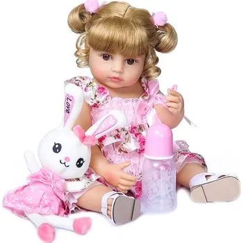 Panenka Realistická panenka dívky 50 cm se světlými sepnutými vlasy z vinylového materiálu Oblečení dudlík láhev na krmení certifikát