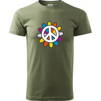 Peace symbol s kreslenou květinou - Klasické pánské triko vyšší gramáže - XS ( Khaki )