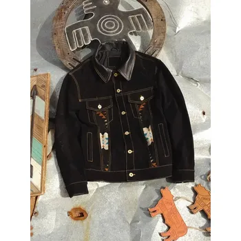 Moto bunda Leather Fashion Semišová bunda z hovězí kůže s potiskem v městském stylu Barva: Černá, Velikost: L