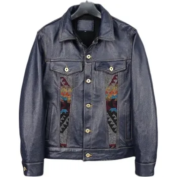 Moto bunda Leather Fashion Kožená bunda ze semiše v ležérním vintage stylu Barva: Modrá, Velikost: M