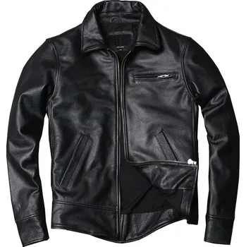 Moto bunda Leather Fashion Pánská černá kožená bunda z hovězí kůže ve slim střihu Barva: Černá, Velikost: L
