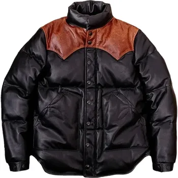 Moto bunda Leather Fashion Zimní bunda z pravé kůže s péřovou výplní Barva: Černá, Velikost: L