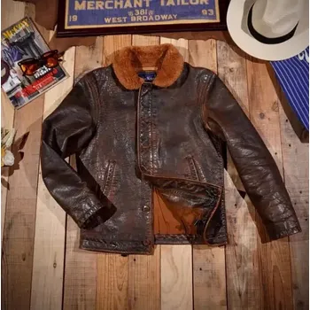 Moto bunda Leather Fashion Retro bunda z argentinské kůže v teplém stylu N1 Barva: Hnědá, Velikost: L