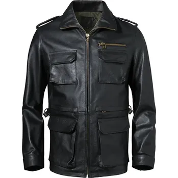 Moto bunda Leather Fashion Dlouhá vojenská bunda M65 z pravé hovězí kůže Velikost: L, Barva (Varianta): Black Cowhide