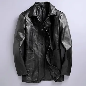 Moto bunda Leather Fashion Pánská kožená bunda z hovězí kůže v business stylu Barva: Černá, Velikost: 4XL