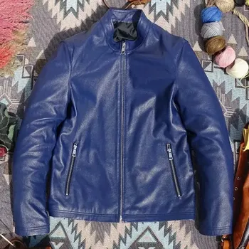 Moto bunda Leather Fashion Kožený kabát z hovězí kůže v ležérním stylu Barva: Modrá, Velikost: L