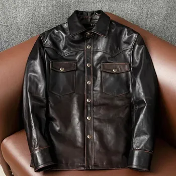 Moto oblečení Leather Fashion Krátká motorkářská bunda z koňské kůže s patinovaným efektem Barva: Černá, Velikost: 2XL