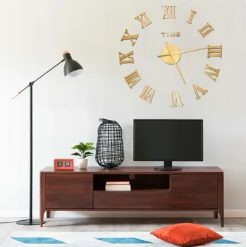 Hodiny 3D nástěnné hodiny, moderní design, zlaté, 100 cm, XXL