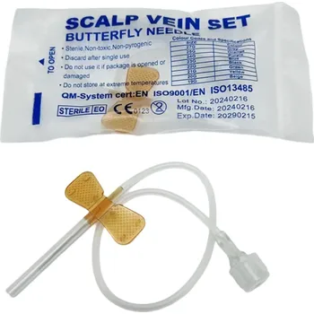 Kosmetika pro psa 50 ks Nerezové motýlí jehly 25G Sterilní jehly pro veterinární použití Připojení k transfuznímu setu Jehly pro odběr krve zvířat