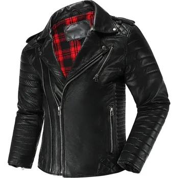 Moto bunda Leather Fashion Krátká motorkářská bunda z hovězí kůže se šikmým zipem Barva: Černá, Velikost: L