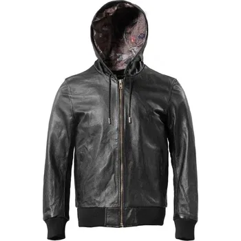 Moto oblečení Leather Fashion Kožená bunda z hovězí kůže s kapucí v měkkém provedení Barva: Černá, Velikost: XL