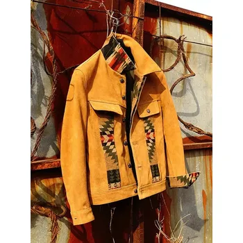 Moto bunda Leather Fashion Kožená bunda z broušené hovězí kůže s indiánským vzorem Velikost: M, Barva (Varianta): Foto