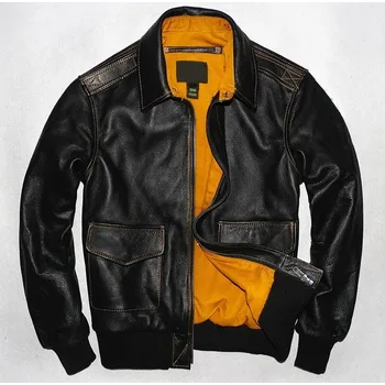 Moto bunda Leather Fashion Pilotní bunda z pravé kůže v leteckém stylu Velikost: L, Barva (Varianta): Black Cowhide
