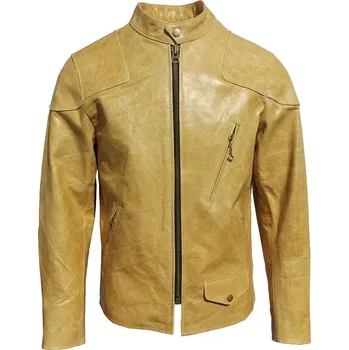 Moto bunda Leather Fashion Kožená bunda z olejované hovězí kůže v retro stylu Velikost: L, Barva (Varianta): Žlutá