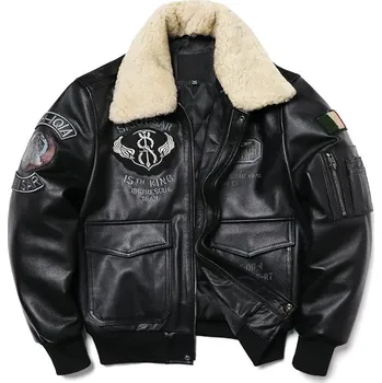 Moto bunda Leather Fashion Letecká bunda z hovězí kůže s kožešinovým límcem Barva: Černá, Velikost: 2XL
