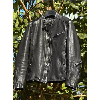 Moto bunda Leather Fashion Luxusní kožená bunda z jehněčí kůže v korejském stylu Barva: Černá, Velikost: L