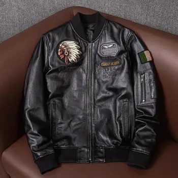 Moto oblečení Leather Fashion Vyšívaná kožená bunda v retro motorkářském stylu Barva: Černá, Velikost: 2XL