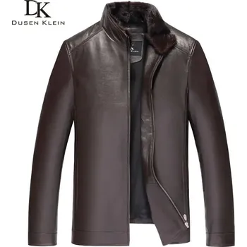 Moto bunda Leather Fashion Luxusní zimní bunda z jehněčí kůže s kožešinovým límcem Barva: Hnědá, Velikost: 4XL