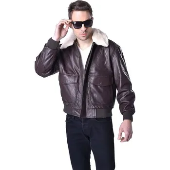 Moto bunda Leather Fashion Letecká bunda z jehněčí kůže s kožešinovým límcem Velikost: L, Barva (Varianta): Black-Beige Collar