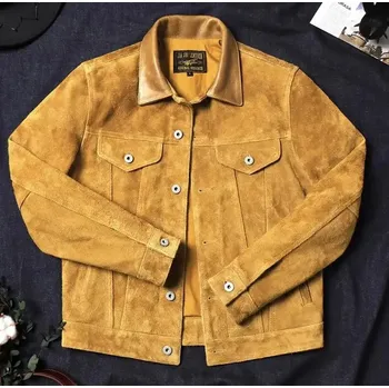 Moto bunda Leather Fashion Pánská pracovní bunda z hovězí semišové kůže v americkém stylu Barva: Světle Hnědá, Velikost: L