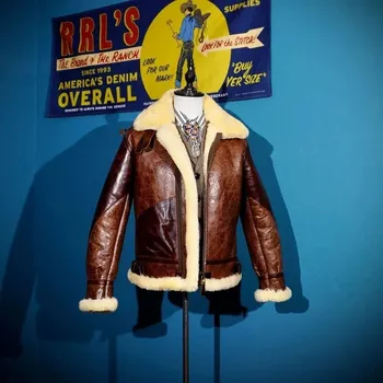 Moto bunda Leather Fashion Pánská letecká bunda z ovčí kůže s beránkem ve vojenském stylu Velikost: XXS