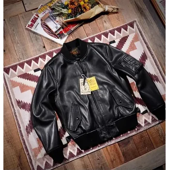 Moto oblečení Leather Fashion Bomber bunda z pravé hovězí kůže v leteckém stylu Velikost: S, Barva (Varianta): black collar