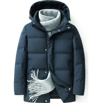 Moto bunda Leather Fashion Zimní prošívaná péřová bunda s kapucí a výplní z kachního peří Barva: Modrá, Velikost: XL