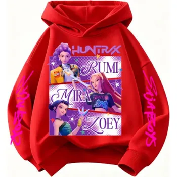 Chlapecký svetr KPop Demon Hunters (Lovkyně démonů) KPop Demon Hunters dětská mikina s potiskem (Huntrix) Barva: Červená, Velikost: 160